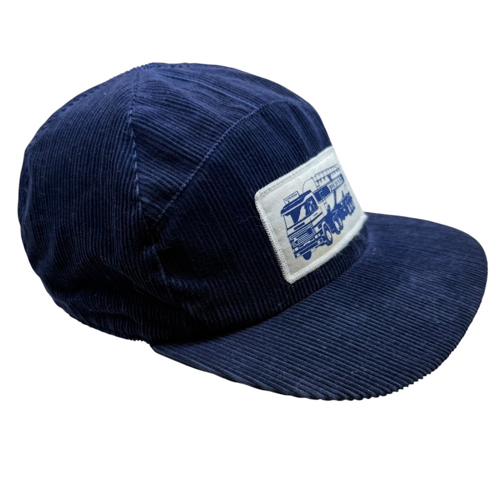 Lansilakki Ky Navy Blue Corduroy 5 Panel Hat Viinikka Trucking Patch Finland - Picture 2 of 9
